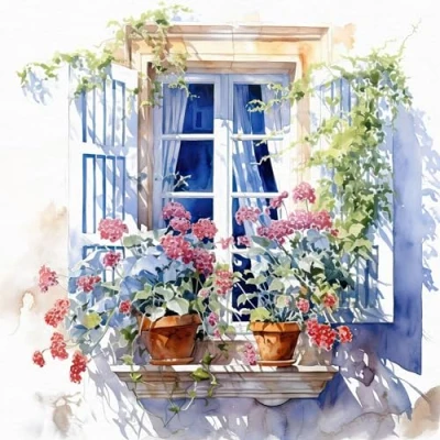 Image of Anniversary House Tiflair Mediterranean Windows Lunch Napkins 3 ply Pack of 20 Chateau Window, France, Villa Flowers, Table Decoration, Hydrangea Also for Decoupage 33 x cm