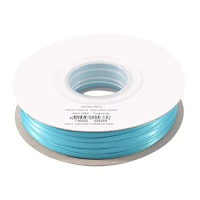 Image of Vaessen Creative Satin Ribbon, Turquoise, 3mm x 100m Double Sided Shine for Card Making, Scrapbooks, Gift Wrapping and Other Craft Projects