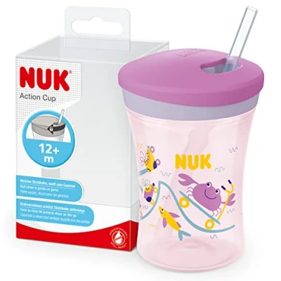 Image of NUK Action Cup Toddler 12+ Months Twist Close Soft Drinking Straw Leak Proof BPA Free 230ml Purple Crab