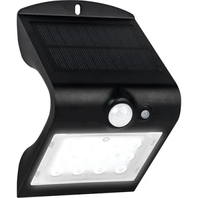 Image of Luceco Solar Guardian Angled Wall Light Outdoor, with PIR Motion Sensor, 1.5 Watts, Black