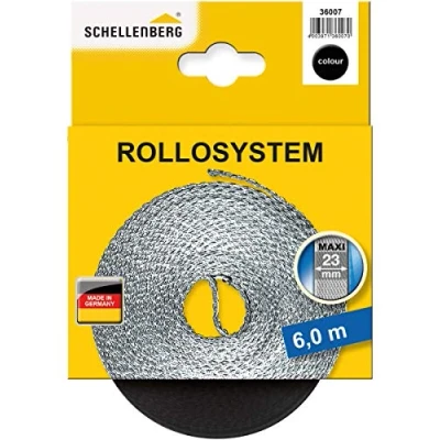 Image of Schellenberg 36007 Rolladengurt Maxi 23 mm Breit, 6 m Lang Easy to Replace, Black