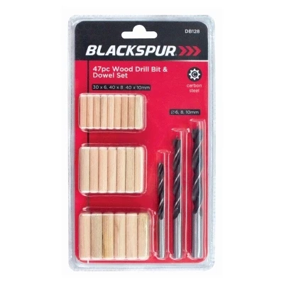 Image of 47pc Carbon Steel Wood Drill Bit &amp; Dowels Set 3 Sizes By Blackspur