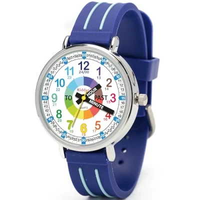 Image of Kiddus Educational Watch for Girls. Children to Learn Time. Analogue First Kids from 5 Years Old. Time Teacher Exercices Included