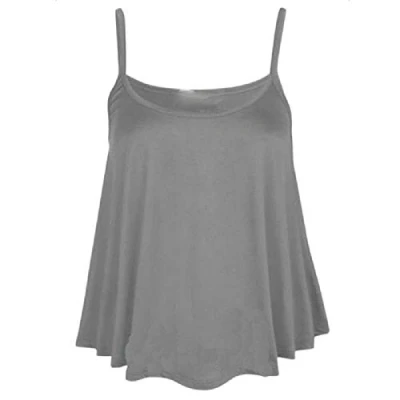 Image of Womens Ladies Camisole Cami Plain Strappy Swing Vest Top Flared Sleeveless Plus Size (Charcoal, UK 12 14)