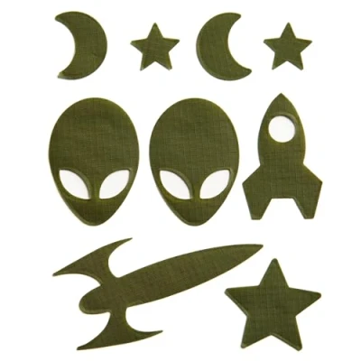 Image of SPACE Self Adhesive Down Jacket Repair Patches Waterproof, Tear Resistant, Pre Cut Nylon for Quick Repairs 9 Piece Set Coats, Sleeping Bags, Tents, &amp; Outdoor Gear Olive Green