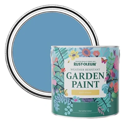 Image of Rust Oleum Blue Mould Resistant Garden Paint In Matt Finish Cornflower 2.5L