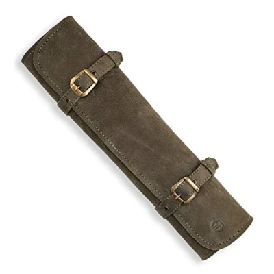 Image of Angus Stoke Knife Bag Leather Chefs, 7 Compartment Genuine Chef&#039;s Roll, Large, for Knife, Kitchen Bag, Sam (Olive Green)