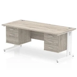 Image of Impulse 1800x800 Desk Grey Oak White Leg + 2 Pedestal Bundle