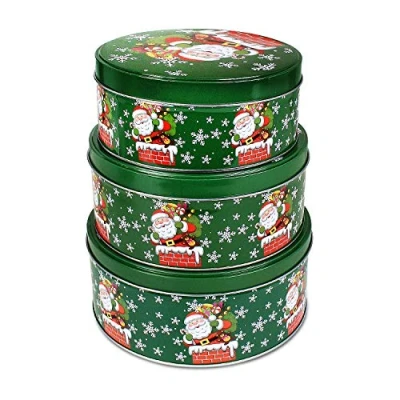 Image of Guaranteed4Less 3 x Christmas Cake Tins Cookie Sweets Storage Jar Biscuit Tea Sugar Nested Gift (Santa)