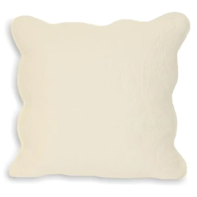 Image of Paoletti Toulon Embroidered Scalloped Edged Feather Filled Cushion Cream Cotton One Size