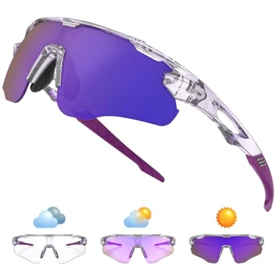 Image of Victgoal Cycling Glasses Photochromic Running Sunglasses for Men Women, TR90 Frame with UV Protection Sports (PurpleTR)
