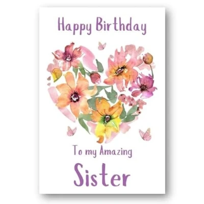 Image of Second Ave Sister Flower Heart Cute Happy Birthday Card Greetings For Her