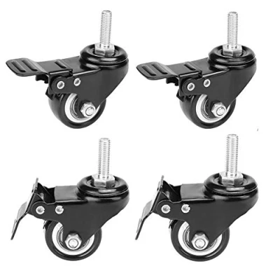 Image of 4 Pack, Youngine Locking Threaded Stem Mount 1.5&quot; Swivel Caster Rotation Polyurethane Castor Wheel and Brake for Trolley, Carts, Furniture, Dolly, Workbench (M10 x 25mm)