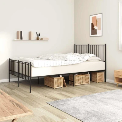 Image of vidaXL Metal Bed Frame without Mattress with Footboard Black 120x200cm