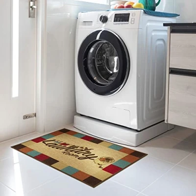 Image of Ottomanson Laundry Collection Checkered Border Rubberback Mat, 67 cm x 90 cm, Multicolor