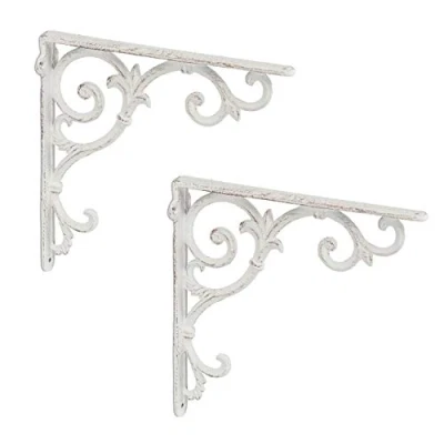 Image of Relaxdays Set of 2 Shelf Brackets, Cast Iron, Rack Support, Vintage Motif, 24.5 x 4 cm, Angle for Shelves,White