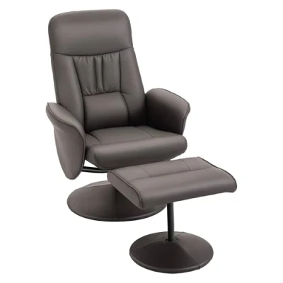 Image of HOMCOM Swivel Recliner Chair with Footstool, PU Leather Armchair and Ottoman High Back Round Base for Living Room, Grey