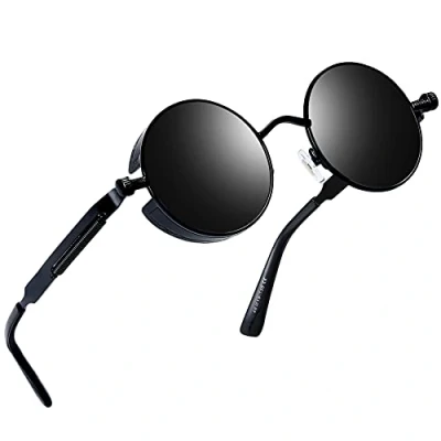 Image of Joopin Polarised Retro Round Sunglasses Steampunk, Vintage 90s Rocking Style Metal Frame Circle for Men Women UV400 Protection