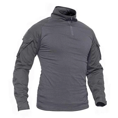 Image of Mens Long Sleeve Tactical Shirt Military Outdoor Combat with Zipper (Grey, UK M(fit Chest:36&quot; 39&quot;))