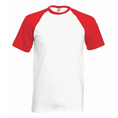 Image of Fruit of the Loom Mens Short Sleeve Baseball T Shirt (S) (White/Black)