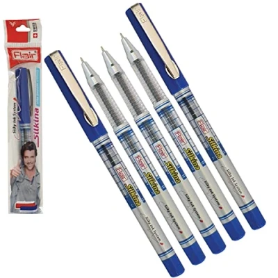 Image of Flair 5 x 0.7mm Silkina BLUE Ballpoint Pens Silky Ink System Better Grip Hold