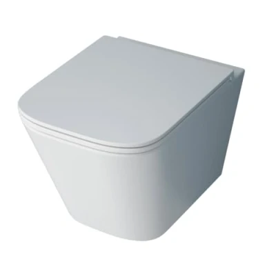 Image of Durovin Bathrooms Ceramic Rimless Wall Hung Square Toilet Include WC Pan with Quick Release Soft Close Seat