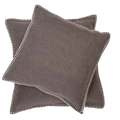 Image of David Fussenegger Sylt Cushion Cover Plain with Embroidery Stitch, Fango, 50 cm x