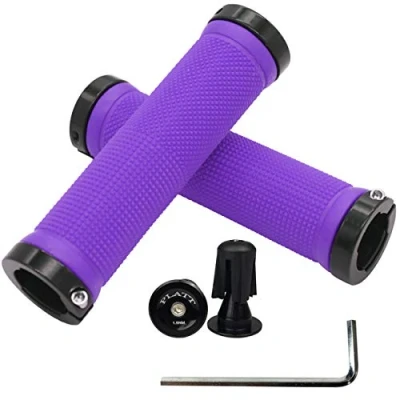 Image of PLATT Bike Handlebar Grips with Aluminum Lock Non Slip Rubber Bicycle Handle Grip for MTB/BMX (Purple)