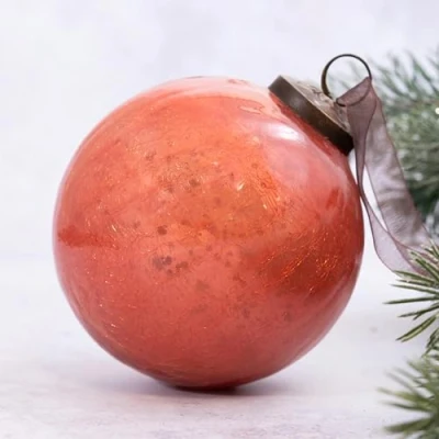 Image of Arthur Cameron Crackle Glass Christmas Tree Bauble Hanging Ball Decoration (4&quot;, Peach)