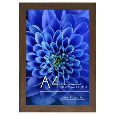 Image of Americanflat A4 Picture Frame in Walnut Engineered Wood with Shatter Resistant Glass Horizontal and Vertical Formats for Wall Tabletop
