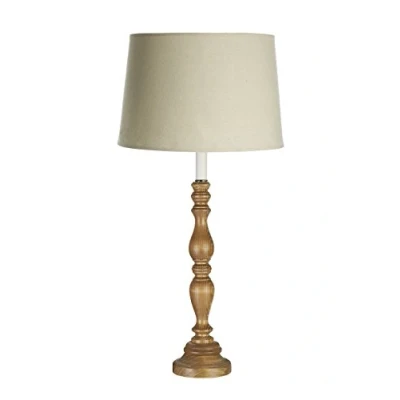 Image of Premier Housewares Candle Table Lamp with Wooden Base and Natural Shade, Other^Linen Mix/Wood, E27, 40 W