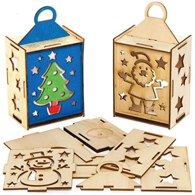 Image of Baker Ross AX557 Christmas Wooden Lantern Pack of 3, Make Your Own Lantern, Personalise and Decorate for Children, Great Kids Crafts