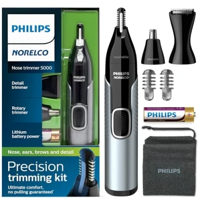 Image of Philips Norelco Nose Trimmer 5000, For Nose, Ears, Eyebrows, Black and Silver, NT5600/42
