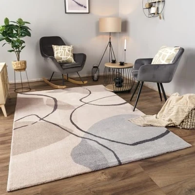 Image of Paco Home Area Rugs Livingroom Short Pile Large Rug Bedroom Abstract Pattern Geometric 3D, Size:160x230 cm, Colour:Cream 2