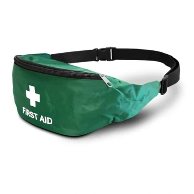 Image of RE GEN Empty First Aid Bum Bag Waist Pouch Green Ideal for Schools, Home, Office &amp; Travel Strong Adjustable Belt Buckle Wide Access Zipper