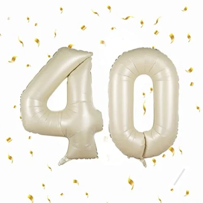 Image of Number Balloons 40,Beige 40 Balloon Inch Giant Helium Foil for Boys Girls 40th Birthday Party Decor Anniversary Decorations Supplies