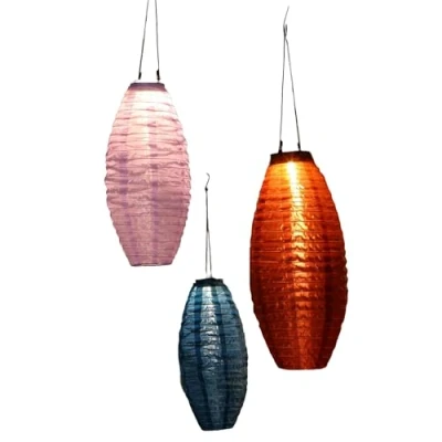 Image of NOMA Solar Mandarin Lantern, Long Oval, 20 cm Colour May Vary (Pack of 1), Lilac/Blue/Burgundy