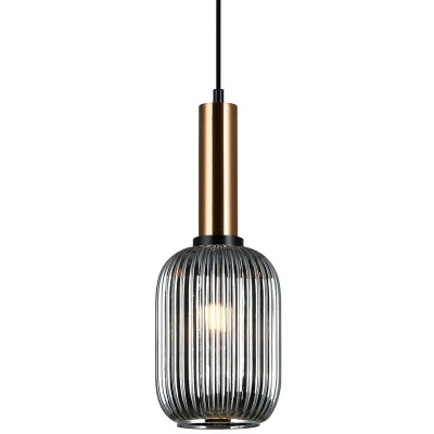 Image of Italux Lighting Modern Hanging Pendant Brass 1 Light with Glass, Smoky Shade, E27 ITLPND 5588 1M BRO+SG