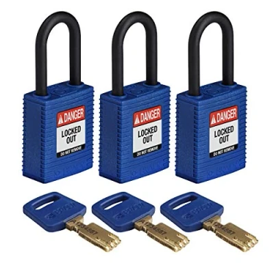 Image of SafeKey Lockout Padlock Nylon Blue 1.5&quot; Plastic Shkl, Pack of 3