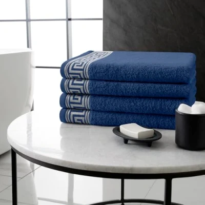 Image of GC GAVENO CAVAILIA 500 GSM Hand Towels Set of 4, 50x80 Cm Greek For Bathroom, Quick Dry &amp; Super Absorbent Navy Towels, 100% Egyptian Cotton Towel