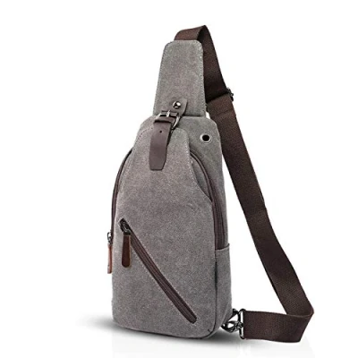 Image of FANDARE Vintage Sling Bag Messenger One Shoulder Backpack Crossbody Travel Women/Men Canvas Gray
