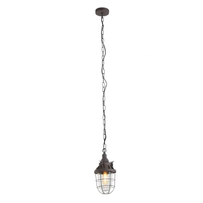 Image of Ebbe Wire Frame Pendant Ceiling Light Brown Rust, Glass Transparent