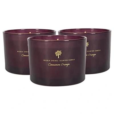 Image of Nicola Spring Soy Wax Scented Candles 350g Cinnamon &amp; Orange Pack of 3