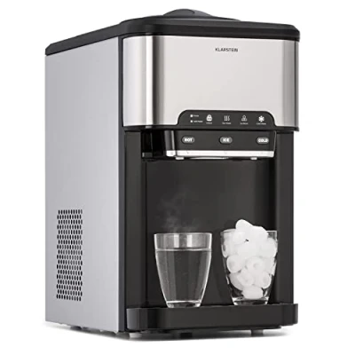 Image of Klarstein Small Ice Maker Machine, Counter Top Machine for Home and Kitchen, 3L Capacity, Fast Operation, Makes 20kg of Ice, Large Sized Bullets, Self Cleaning Cube Silver/Black