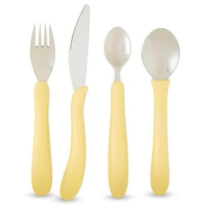 Image of Homecraft Caring Cutlery, Ivory Handle Retail Packed Set, Knife, Fork, Spoon, Teaspoon, (Eligible for VAT Relief in the UK) Stainless Steel Eating Utensil, Silverware Weak Grip, Elderly, Disabled