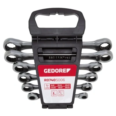Image of GEDORE double ring ratchet set straight shape, metric, 6 piece