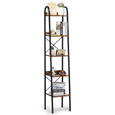Image of VEVOR Metal Bookshelf, 5 Tier Industrial Tall Narrow Rustic Vintage Storage Bookcase with Open Shelves, Freestanding Display Shelving Unit Rack, for Living room, Bedroom &amp; Office
