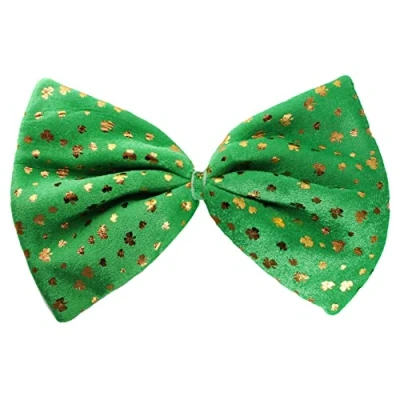 Image of Jumbo Irish Shamrock Bow Tie 30cm X 18cm Green Perfect for Sporting Party St Patricks Day Fancy Dress Events