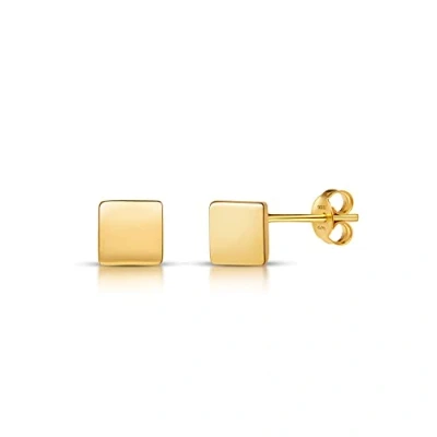 Image of Amberta Women 925 Sterling Silver Minimalist Stud Earrings: Gold Plated Polished Square Studs
