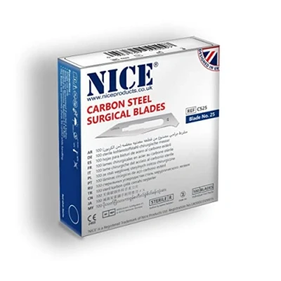 Image of 100 x NICE No.25 Sterile Carbon Steel CS25 Surgical Blades